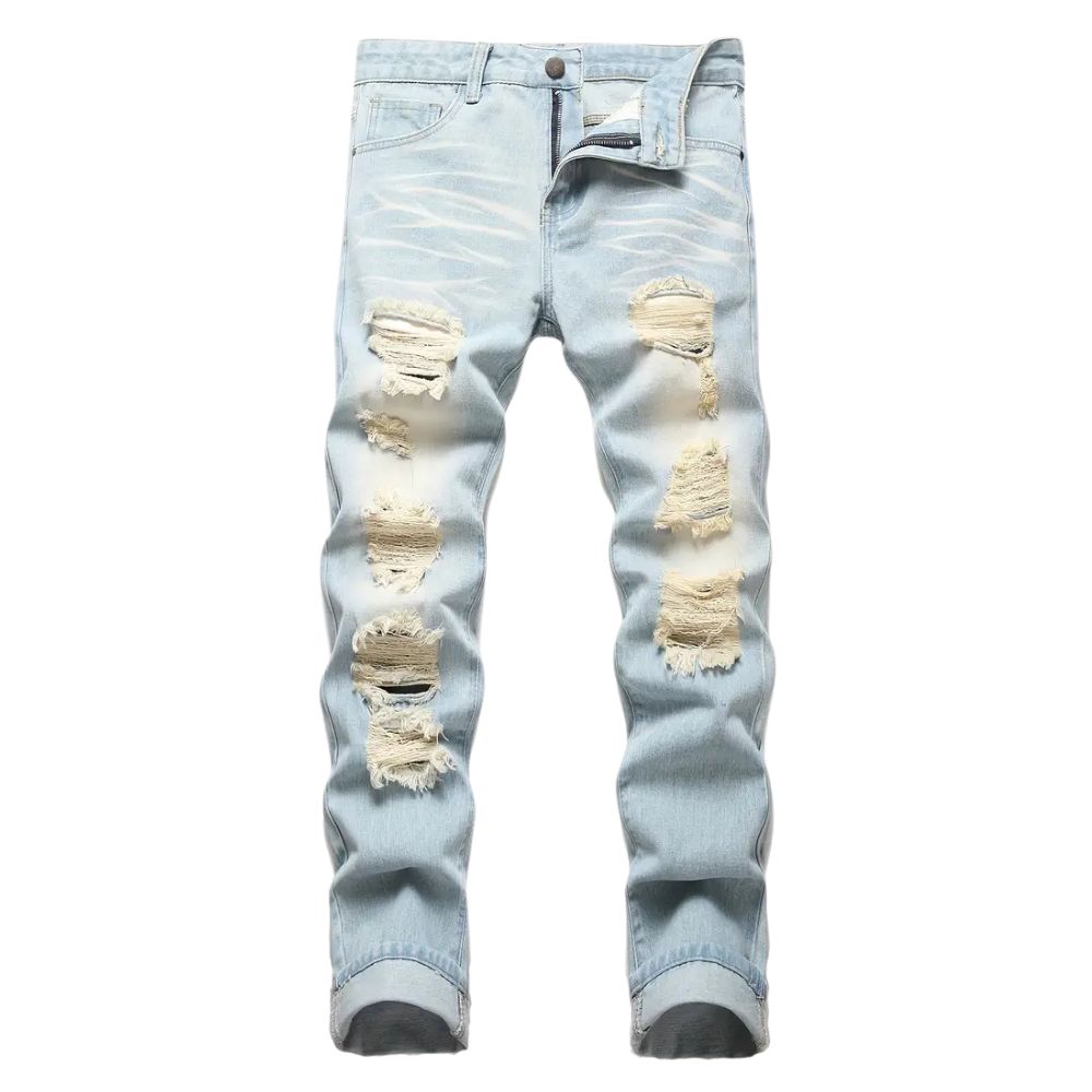 Slim-Fit Ripped Bleach Wash Jeans | Men's